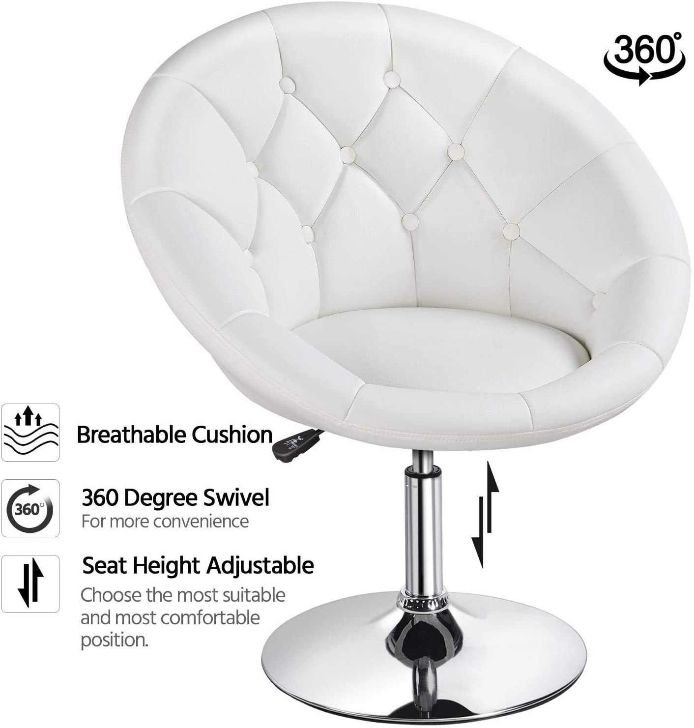 Vanity Chair Adjustable Round Back Seat Tilt Swivel Seat Barstool - Dealjas