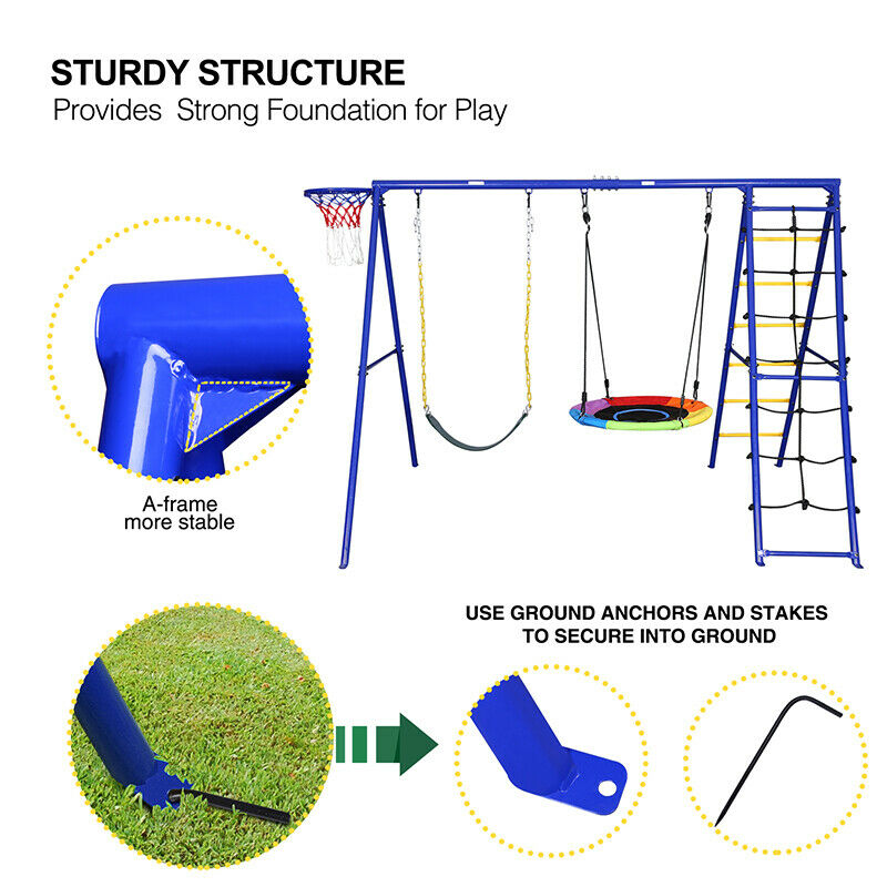 Swing Set Metal Backyard Playground Kids Outdoor Slide Play Sets - Dealjas