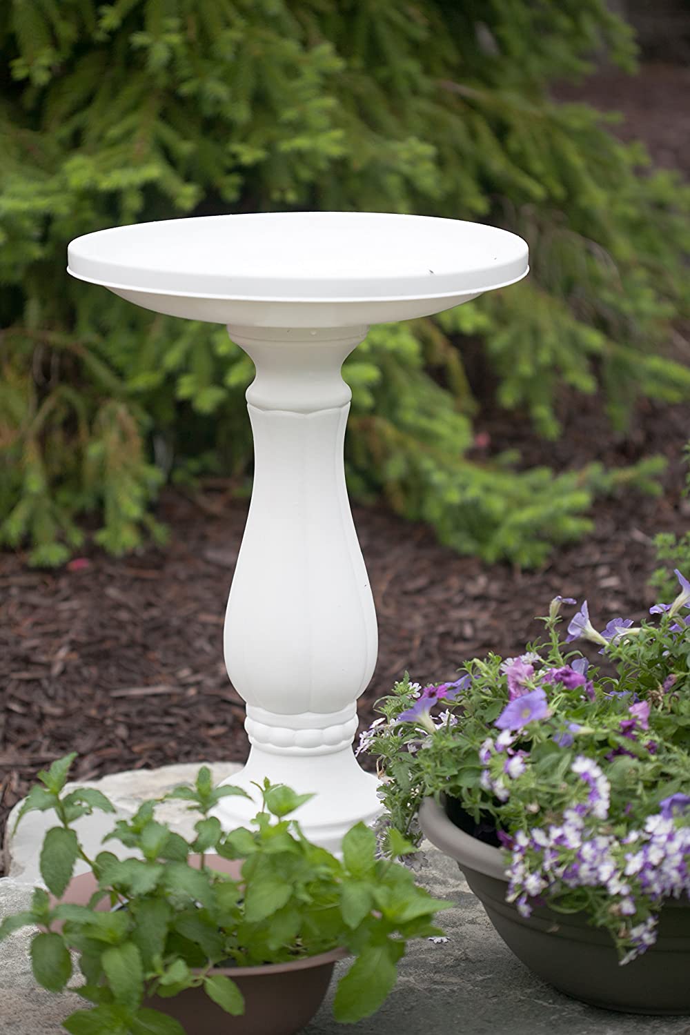 Pedestal Bird Bath Garden Resin Bird Baths Outdoor Decor White - Dealjas