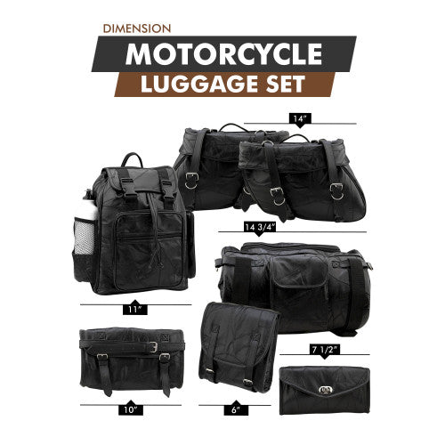 Motorcycle Bags Leather Saddlebag Luggage Set Sissy Bar Bag 9 Pieces - Dealjas