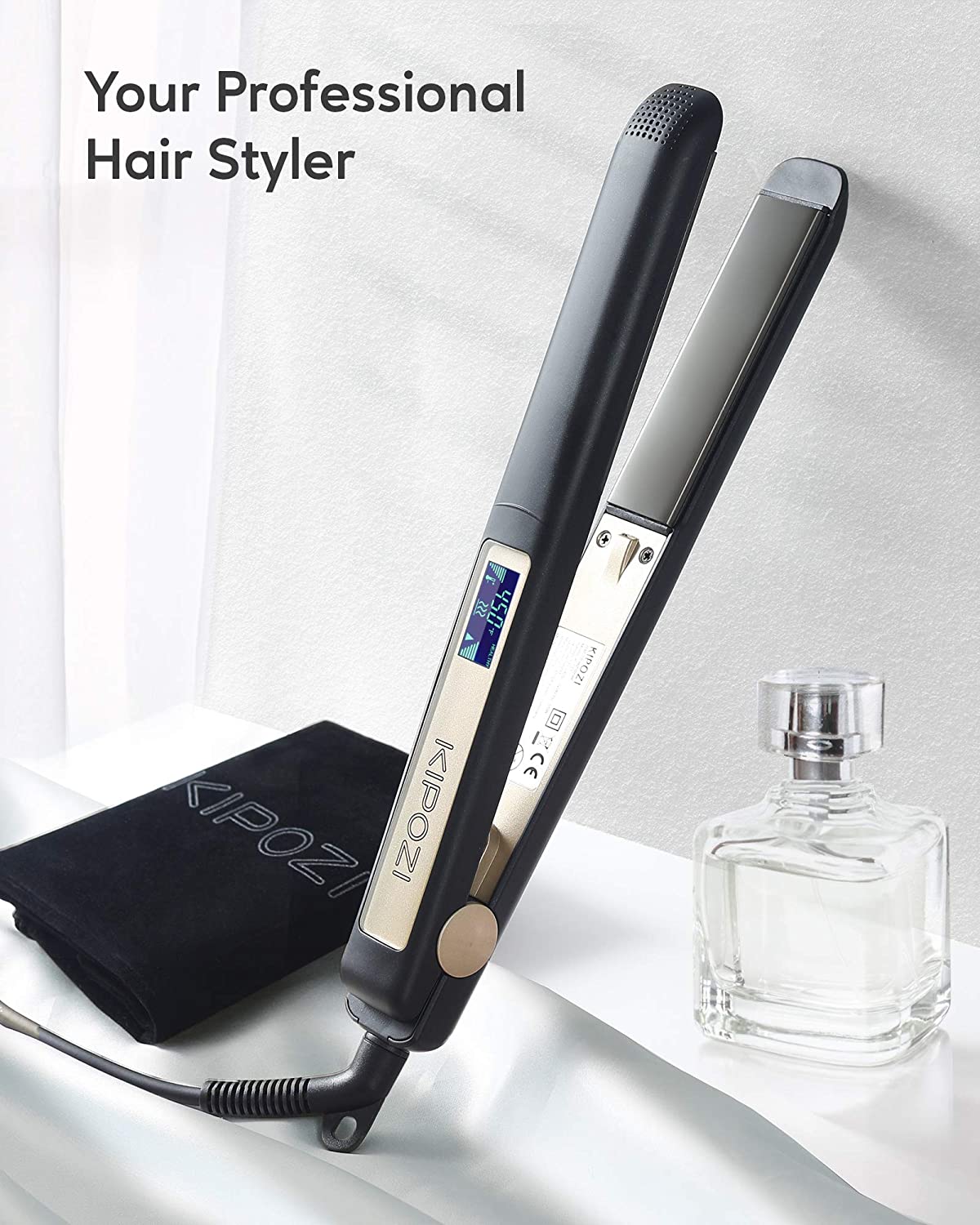 Professional Flat Iron Titanium Hair Straightener Adjustable Temperature - Dealjas