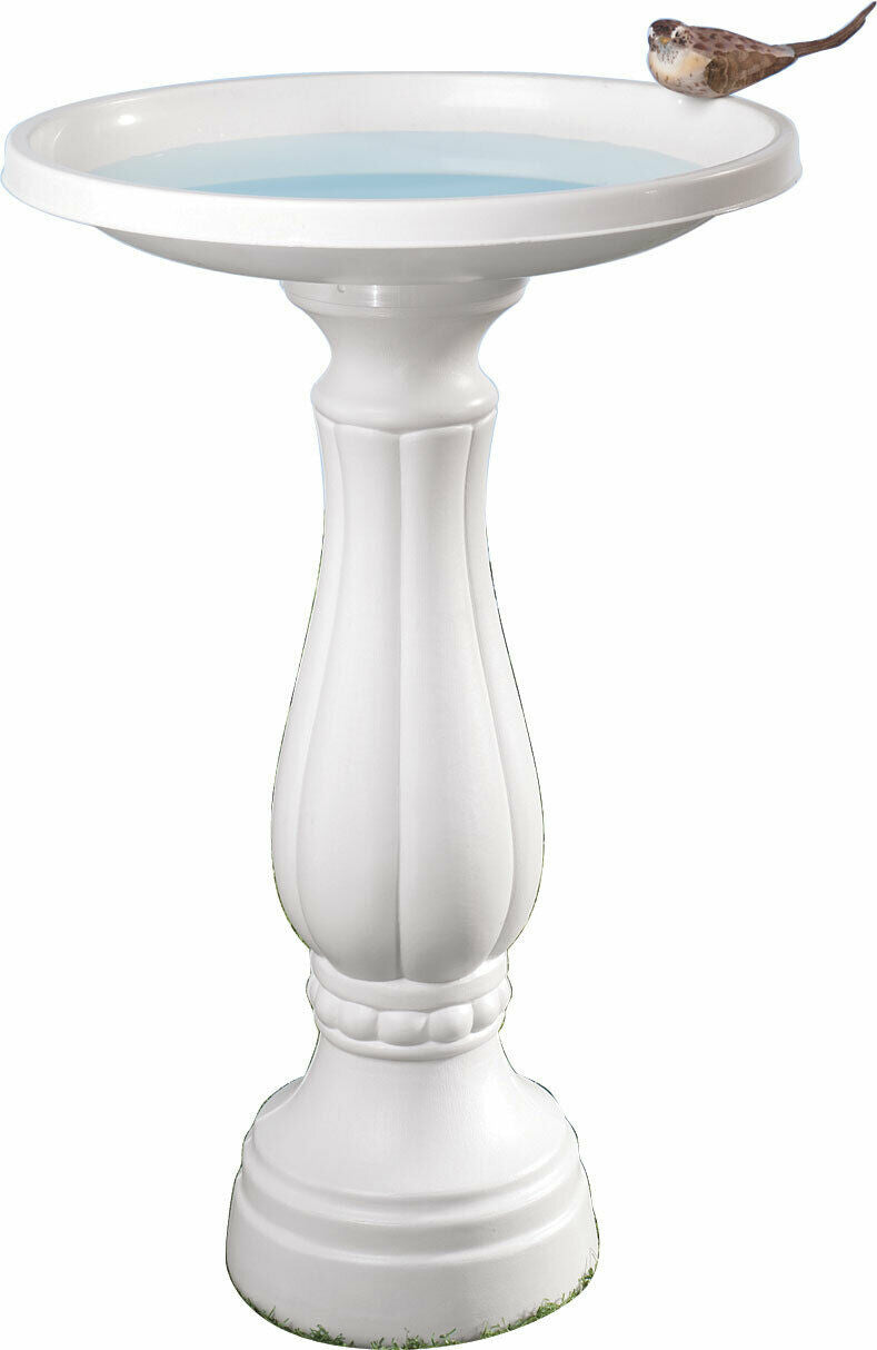 Pedestal Bird Bath Garden Resin Bird Baths Outdoor Decor White - Dealjas