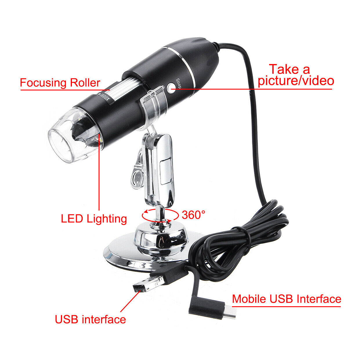 USB Digital Microscope 1600X Handheld Portable Plugable Zoom Scope - Dealjas