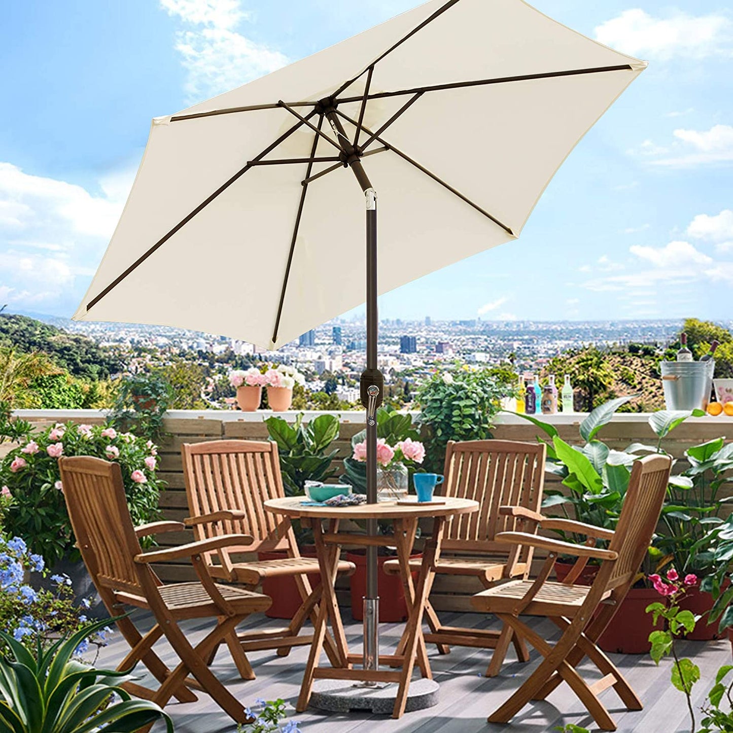 7.5 ft Patio Umbrella Push Button Tilt Crank Outdoor Table Cantilever - Dealjas