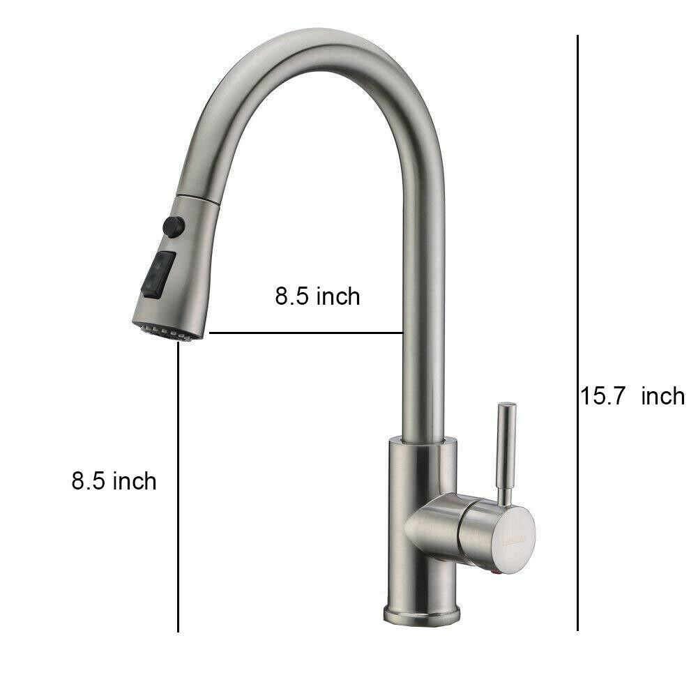 Sink Kitchen Faucet Single Handle Brushed Nickel Pull Down Sprayer with Cover - Dealjas