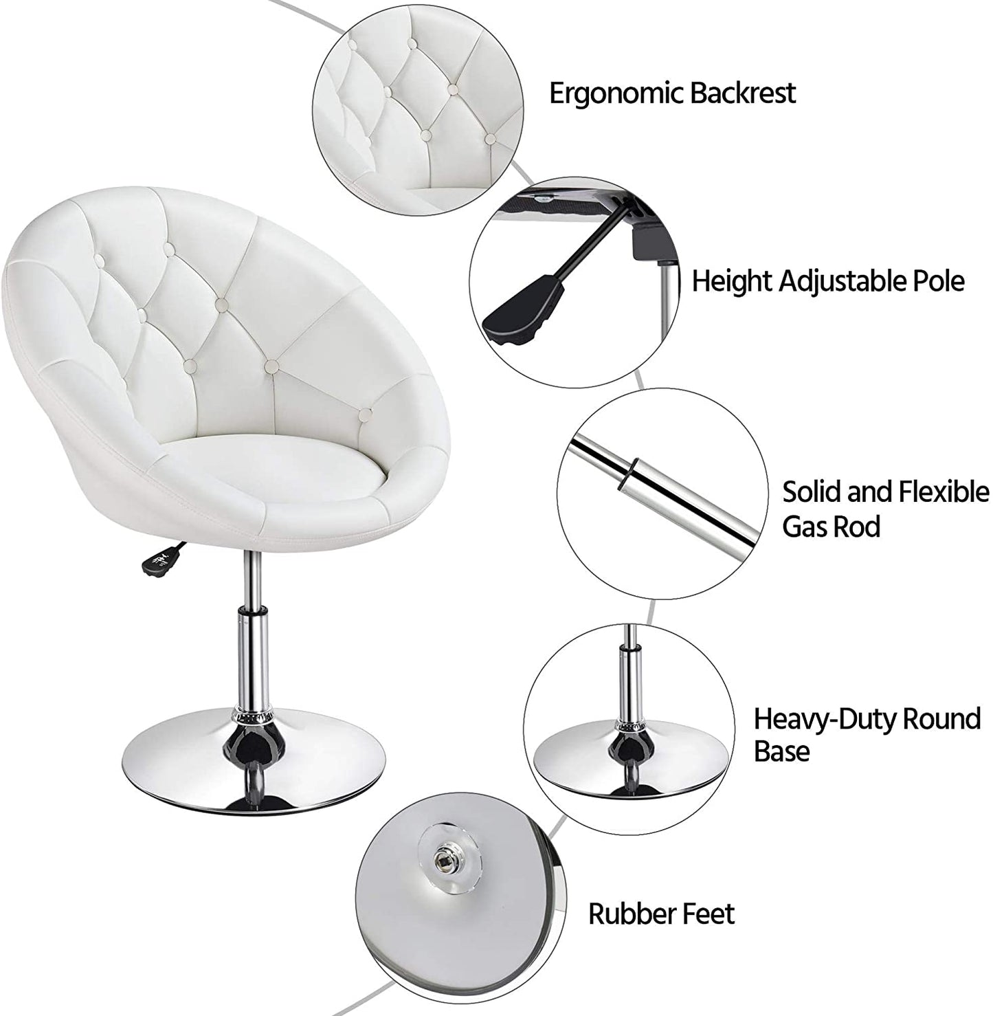 Vanity Chair Adjustable Round Back Seat Tilt Swivel Seat Barstool - Dealjas