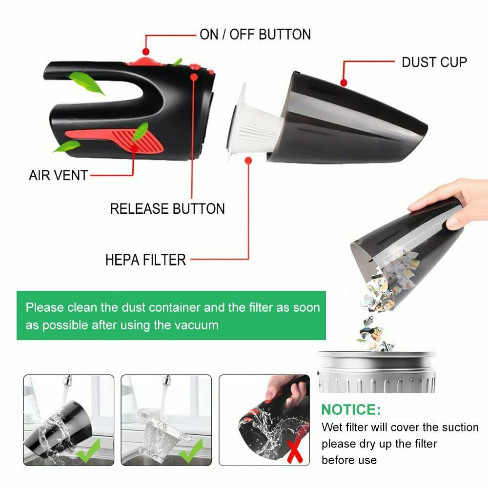 Cordless Car Vacuum Cleaner 12V 120W Auto Mini Portable Wet Dry Powerful Vac - Dealjas