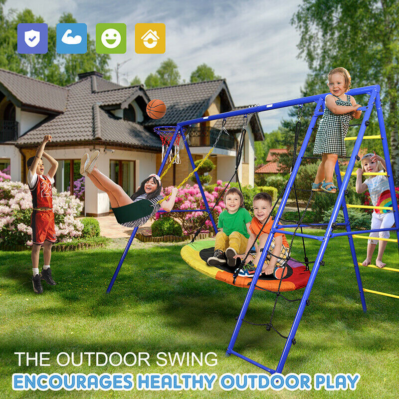 Swing Set Metal Backyard Playground Kids Outdoor Slide Play Sets - Dealjas