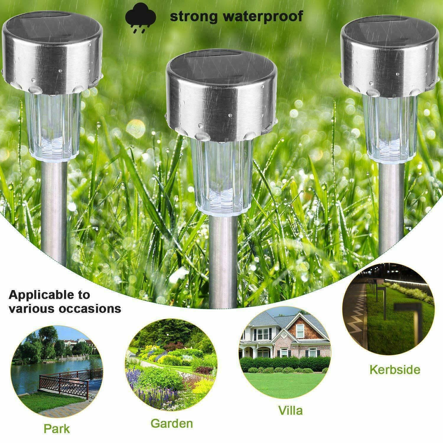 10 Pieces Solar Pathway Light Stainless Steel Outdoor LED Walkway Lamp - Dealjas