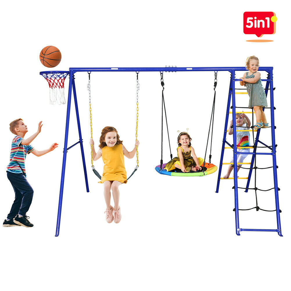 Swing Set Metal Backyard Playground Kids Outdoor Slide Play Sets - Dealjas