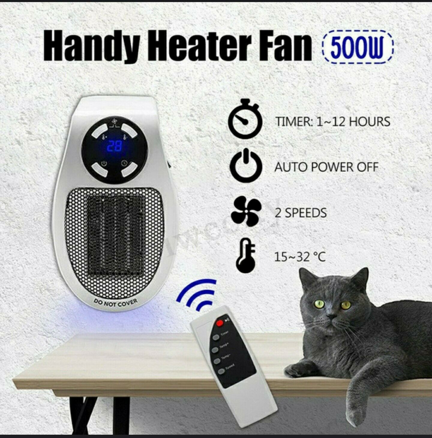 Portable Mini Electric Plug-In Wall Heater Handy Room Blower Fan Radiator - Dealjas