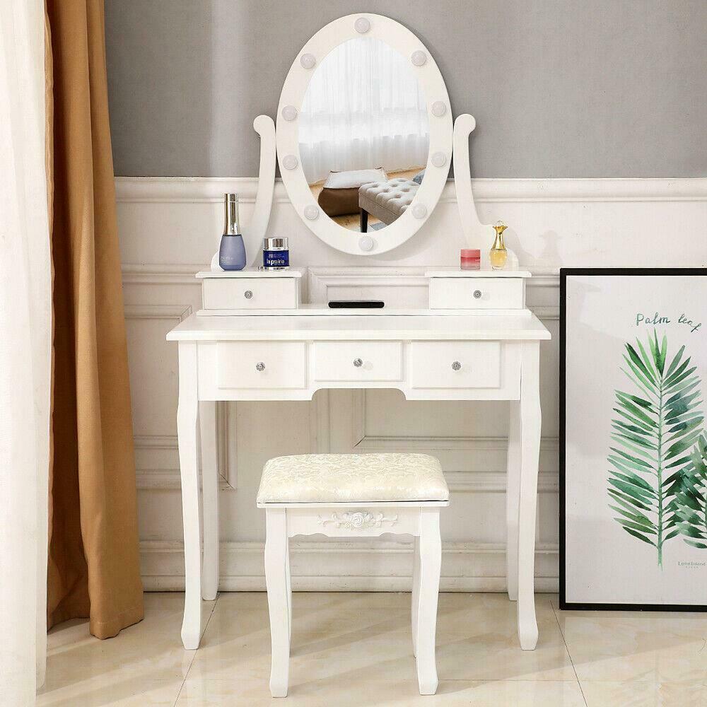 Vanity Table with Stool and LED Lights Mirror - Dealjas