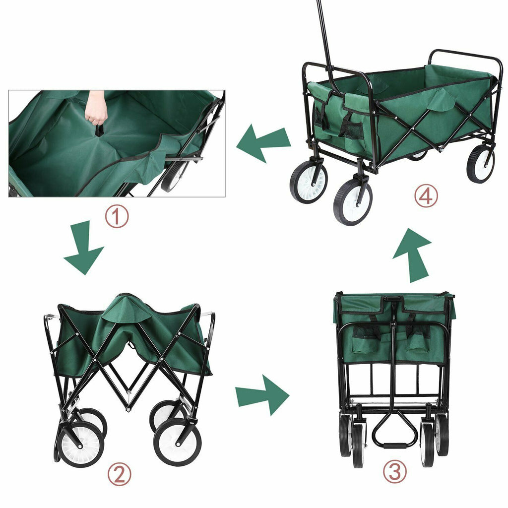 Collapsible Wagon Beach Camp Folding Cart Outdoor Utility Shopping Cart - Dealjas