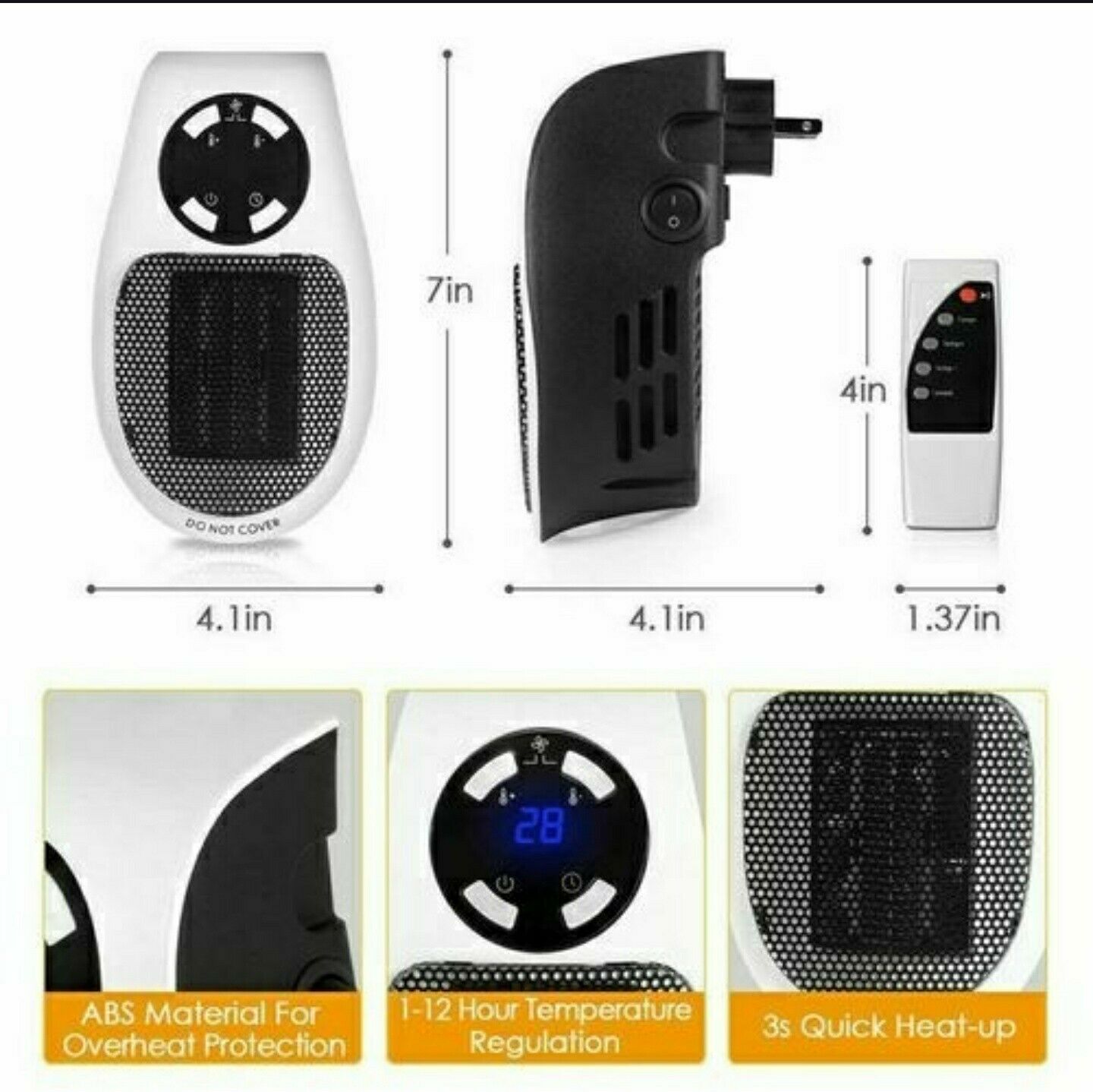 Portable Mini Electric Plug-In Wall Heater Handy Room Blower Fan Radiator - Dealjas